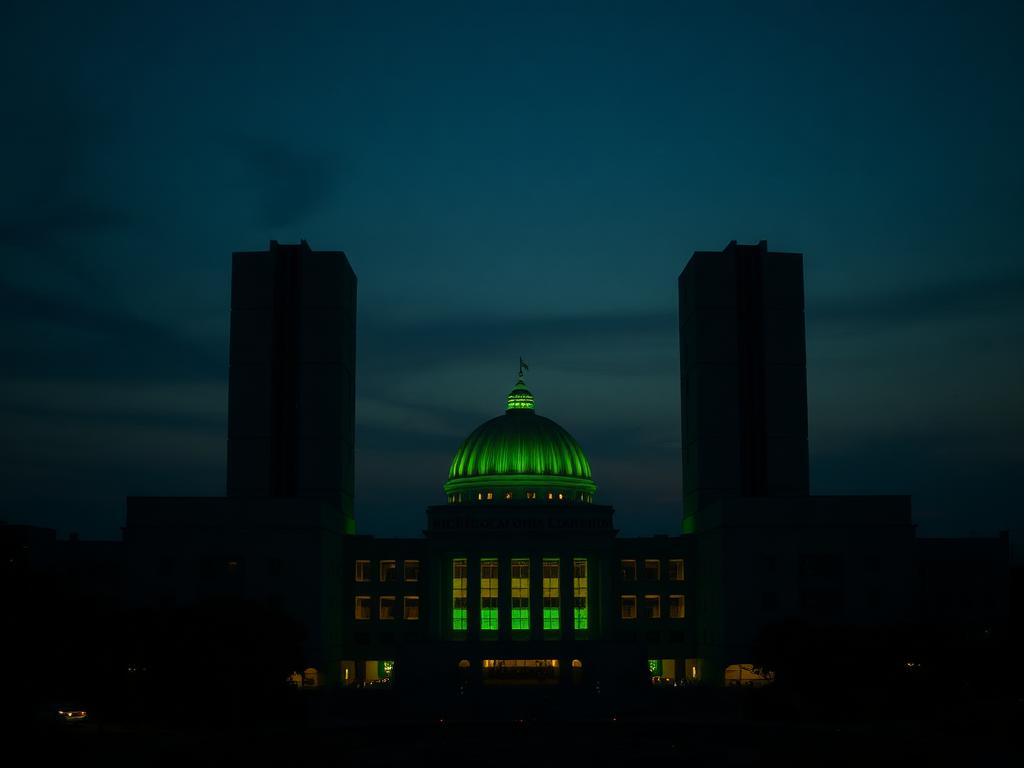 Edifício institucional em Brasília ao anoitecer