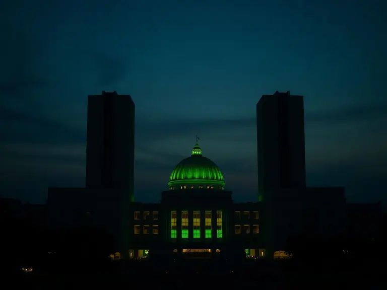 Edifício institucional em Brasília ao anoitecer
